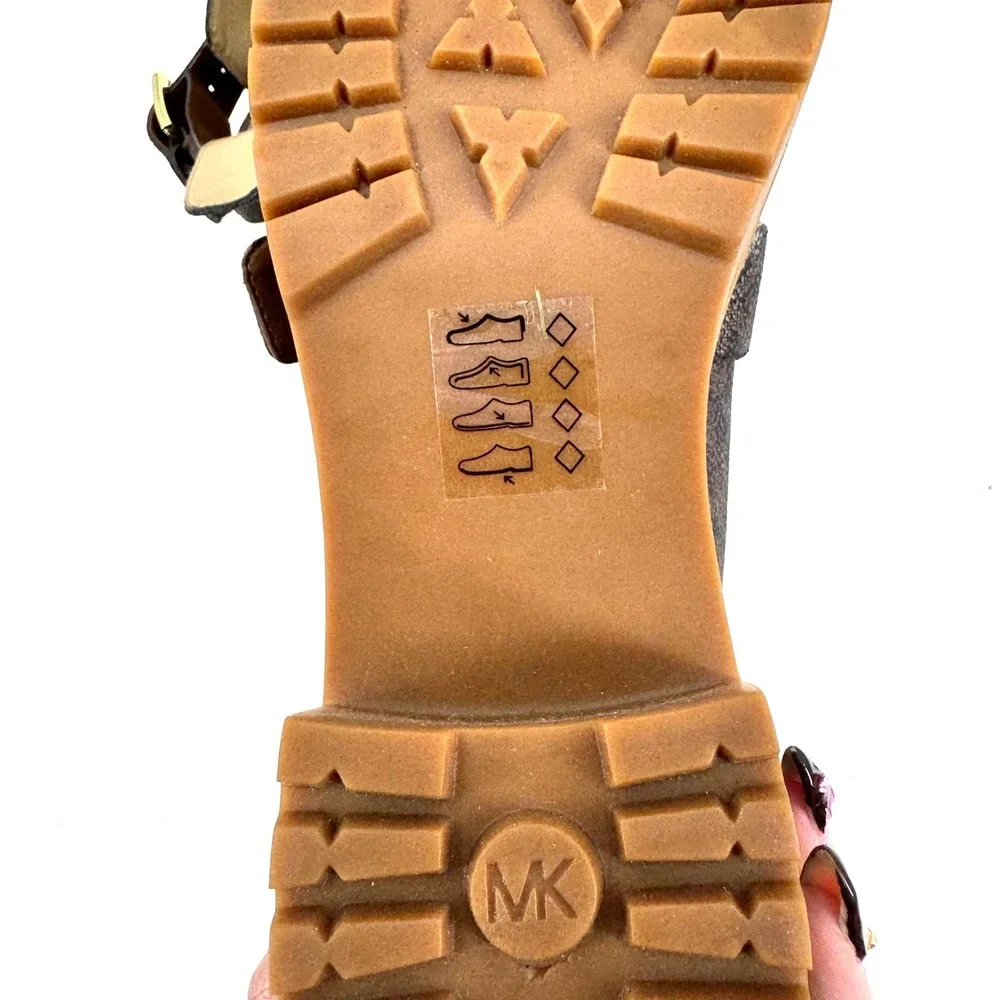 Michael Kors Brown Logo Cutout Buckle Platform Ankle Boots - Picture 5 of 7